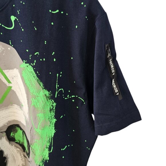 Avenue George V Paris Skull T-Shirt, Splatter Print, Graphic, Blue, Size Large - Picture 5 of 9